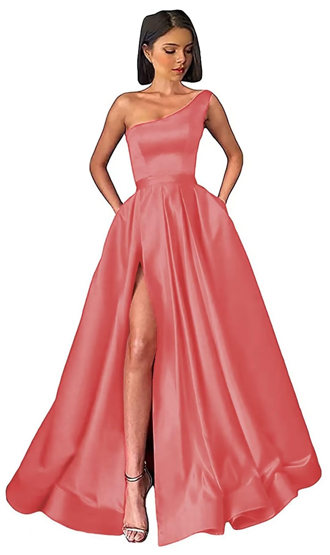 Bxqmzl Coral Satin Prom Dresses Long Ball Gown for
