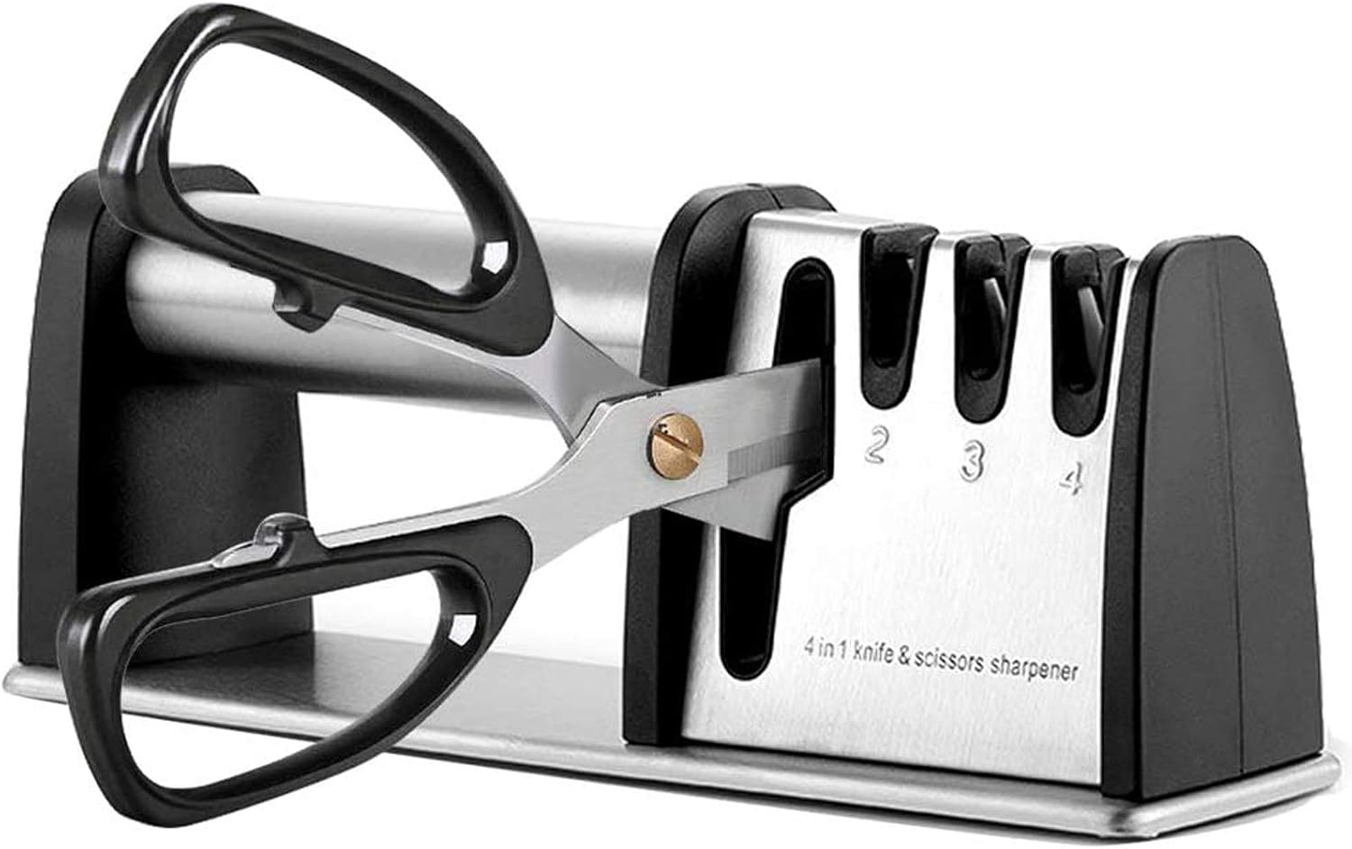 Knife Sharpener with 4 in 1 and Finger Protection Knife sharpeners Best Grinding Grooves are Made of Diamond Tungsten Steel and Ceramic Knives Sharpener Safe and Non-Slip