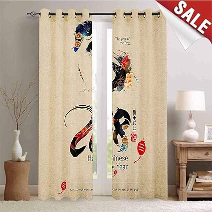 Amazon Com Hengshu Year Of The Dog Window Curtain Fabric Festive