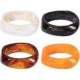 Bocar 4 pcs Cuff Vintage Resin Bangle Stretchable Irregular Geometric Bracelet Wristband for Women Prom Holiday Jewelry Gift (SL-1011)