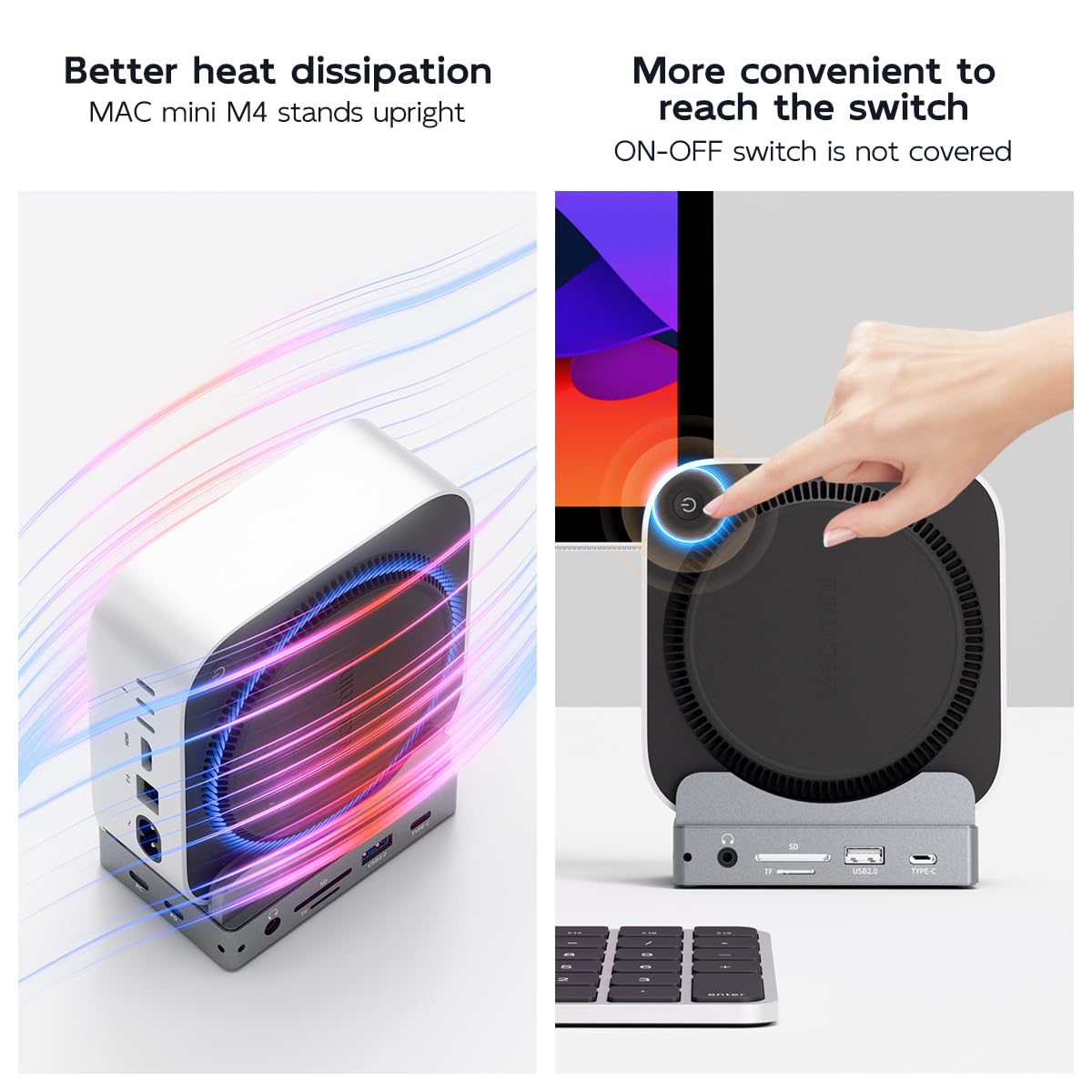 MAIWO Mac mini M4 Dock & Stand with SATA NVMe Enclosure, Mac mini M4 Pro Hub with 2xUSBA 3.1, 1xUSBA 2.0, USB C Data Port Up to 10Gbps, RJ45 Gigabit Network Port, HD 4K Port, SD/TF Slot