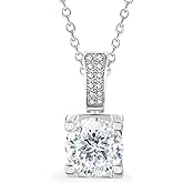 TinyPeri Round Cubic Zirconia Necklace Earring Sets for Women, White Gold Plated Solitaire Simulated Diamond Pendant Necklace & Hypoallergenic Stud Earrings, Dainty Silver Cz Jewelry Set for Women