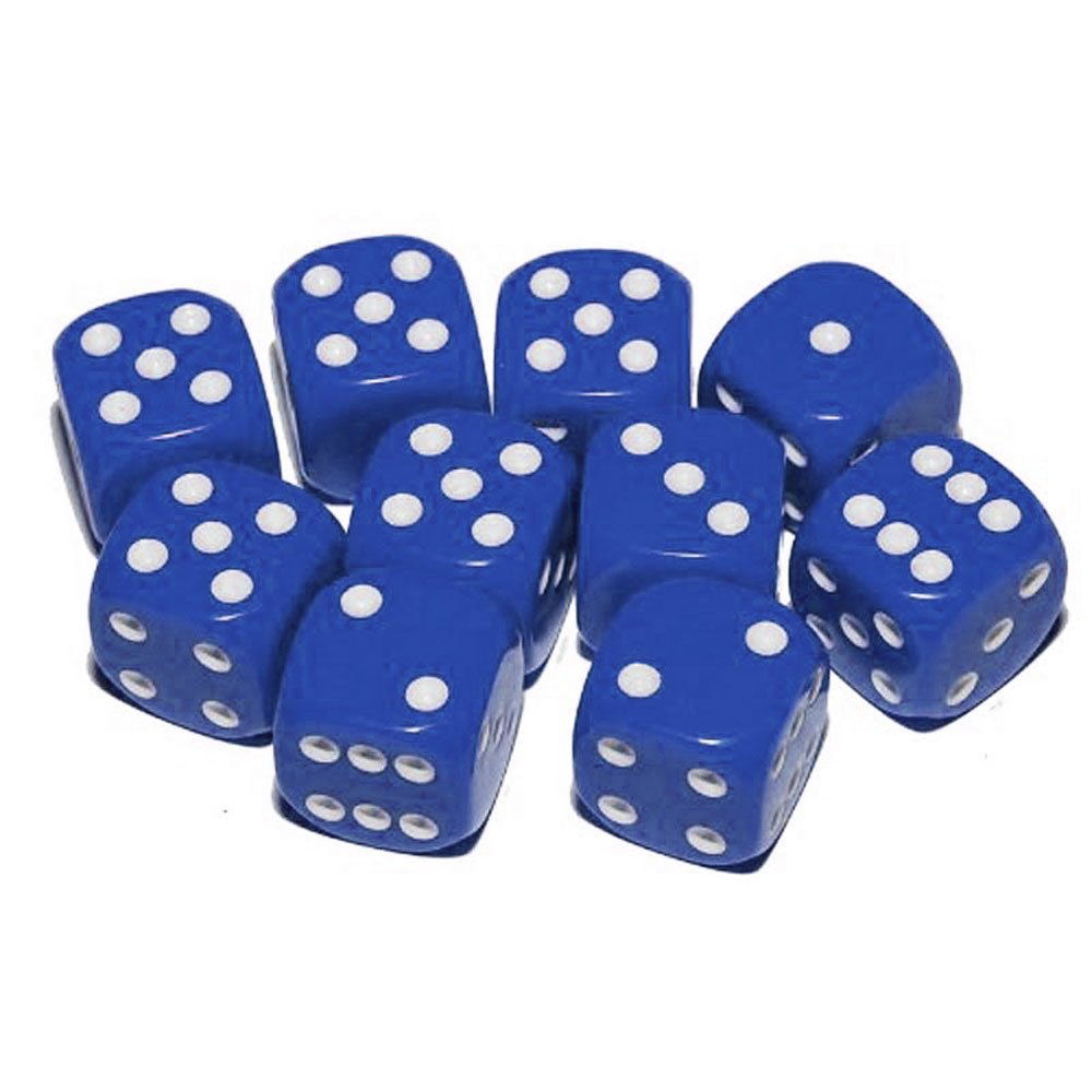 10 x 16mm Opaque Plastic Dice (Blue)