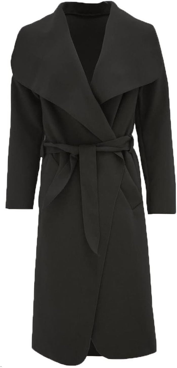 Malaika Ladies Womens Long Sleeve Belted Celeb Style Drape Waterfall Italian Long Coat Oversized Baggy Duster Cardigan UK 8-22