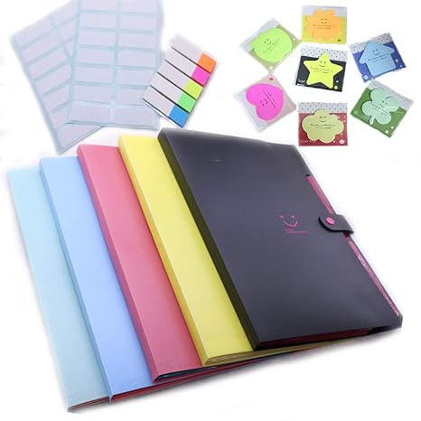 Tsaoya 5 Pcs Expanding File Folders With 5 Pockets Plastic File