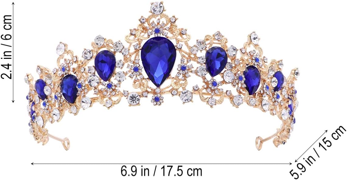 FRCOLOR Baroque Queen Crowns, Rhinestone Crystal Tiara and Crowns Headband Wedding Tiara for Women Prom Queen Crown Blue - Image 3