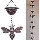 SMQLJXC 8.5 ft Bee and Cup Rain Chain for Gutters, Metal Rain Catcher | Sturdy and durable,Rust-proof and weather-resistant,Functional and decorative rain chains,Adjustable