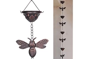 SMQLJXC 8.5Ft Bee and Cup Rain Chain Outdoor Decorative Rain Gutter Drain Rain Catcher Gutter Chain