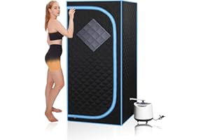 Wizzisauna Portable Steam Sauna | Full Size Portablel Sauna Tent | Personal Home Sauna Spa | with 2.2L Water Injection Rate and 1000W Steam Generator, Portable Chair, Black (Blue Edge)