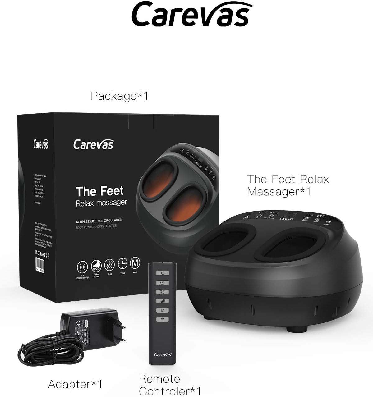 Carevas Foot Massager Machine, Shiatsu Kneading Foot Massager with Heat, Rolling, Air Compression, Pain Relief for Home Use: Health & Personal Care
