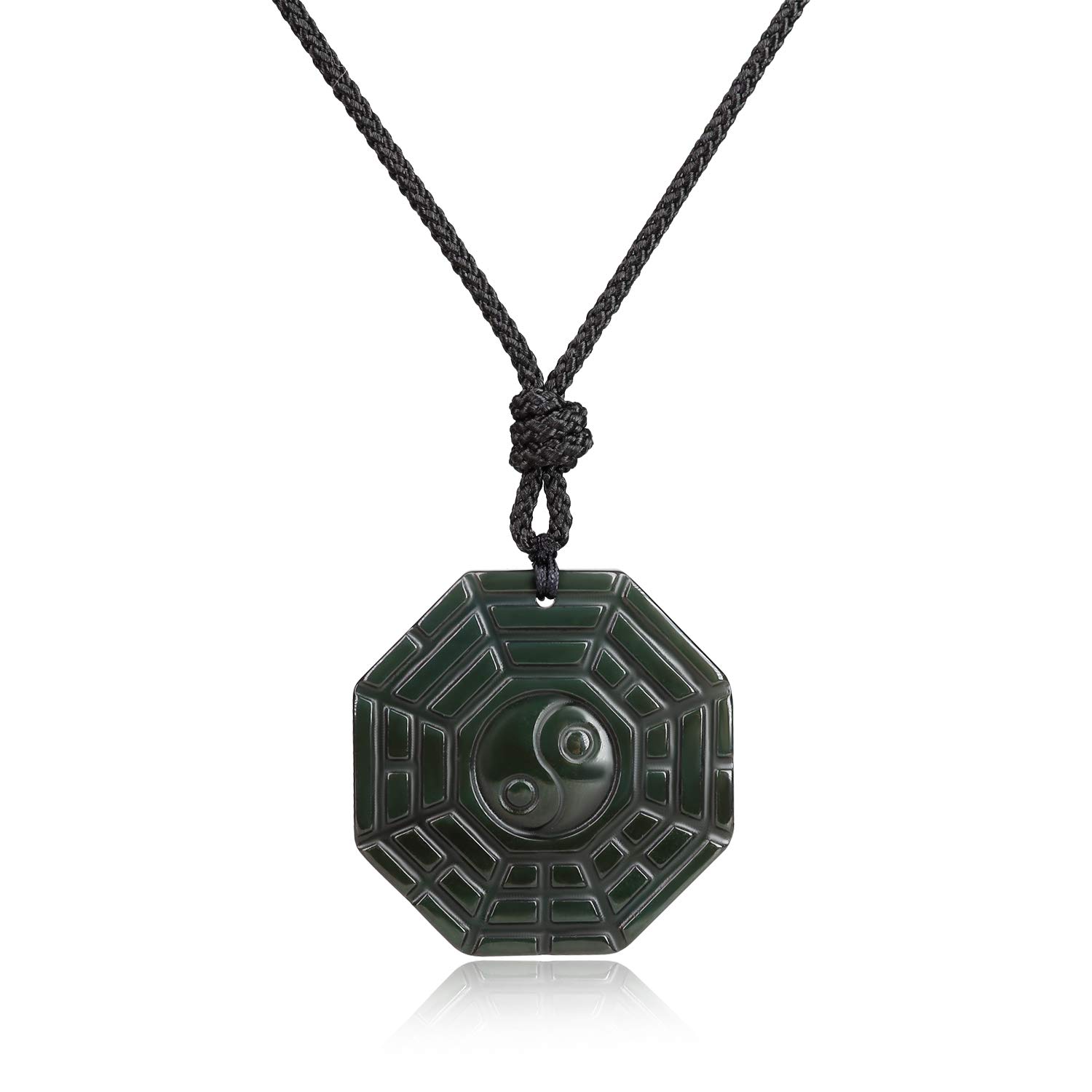COAI Men's Black Obsidian Necklace Eight Diagrams Yin Yang Necklace for Men, Adjustable Nylon Cord