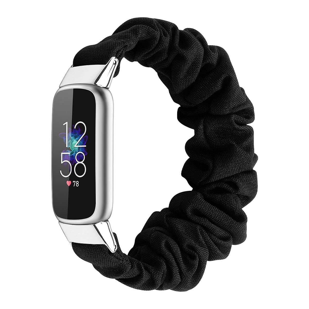 Gimuk Scrunchie Strap Compatible with Fitbit Luxe Straps, Soft Elastic Woven Fabric Women Girls Watch Band Replacement Strap Wristband Bracelet for Luxe Fitness Tracker Small Large (Black, S)