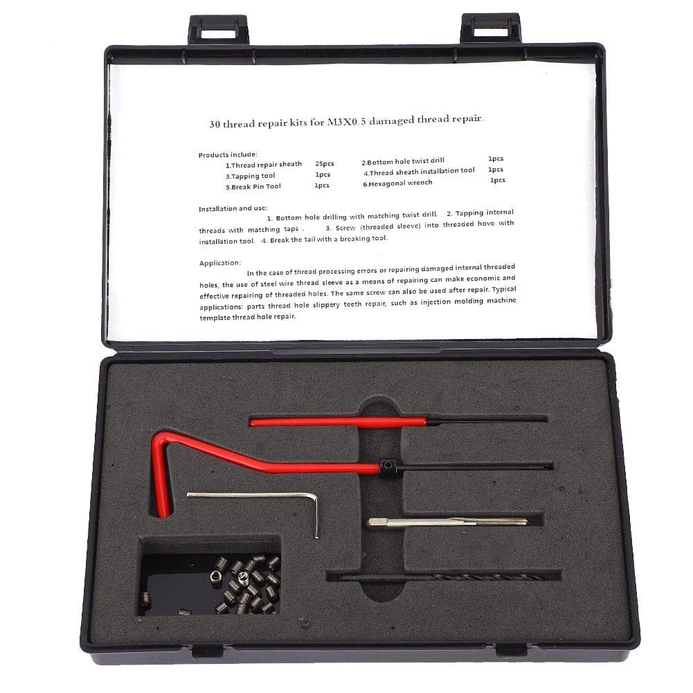 Thread Repair Kit,30Pcs M3 x 0.5 Stainless Steel Twisted Drill Wrench Threaded Insert,Threaded Insert Tap Insertion Tool,Suitable for high voltage switchgear, microwave communication