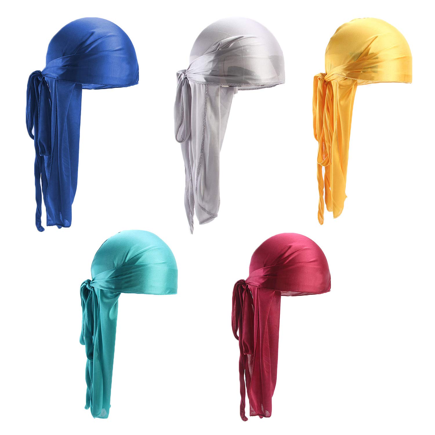 Xinqiao 5 Pcs Unisex Silky Durags Headwrap Headscarf Soft Cap for Hair Waves (Set 2)