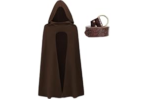 VANDERDYKEN Renaissance Costume Medieval Viking Hooded Cape Halloween Vintage Cloak with Belt Accessories Set for Men Women