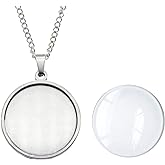 Julie Wang 10 Sets Stainless Steel Bezel Tray Pendant with Glass Cabochons and Chain for Resin Photo Jewelry Necklace Making Round 30mm