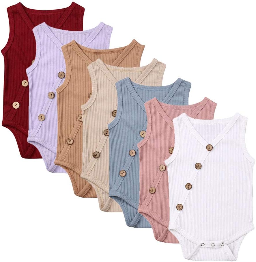 GuliriFei Newborn Unisex Baby Boy Girl Sleeveless Romper Button Down Bodysuit Jumpsuit Clothes 0-24 Months