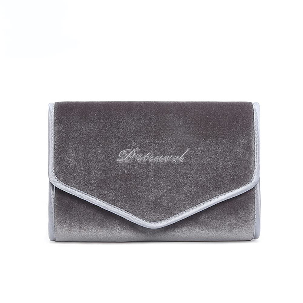 Lichi Jewellery Organizer, Travel Jewel Bag Roll, Trip Box, Case for Multiple Necklaces, Rings, Watches, Sunglasses, Bracelets Supple Leather Style - Grey