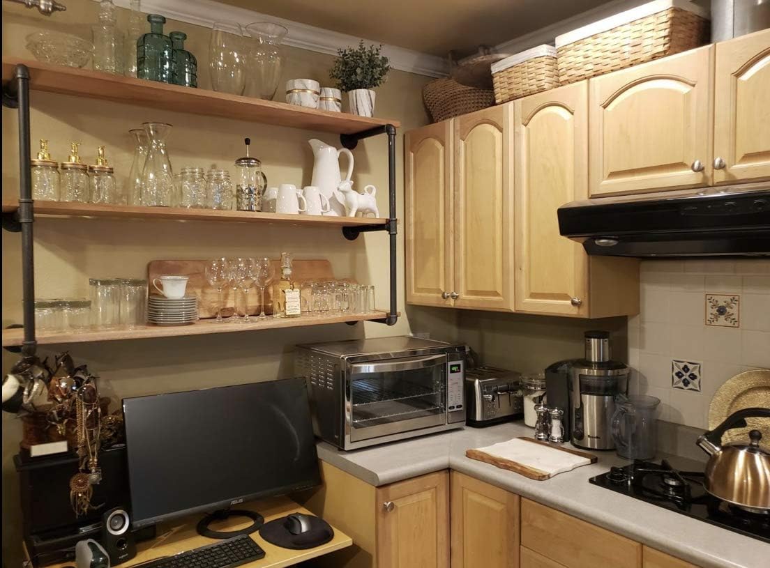 Industrial Retro Wall Mount iron Pipe Shelf,DIY Open Bookshelf,Hung Bracket, DIY Storage Shelving,Home Improvement Kitchen Shelves,Tool Utility Shelves, Office shelves, bookshelves and bookcases（2pcs）: Furniture & Decor