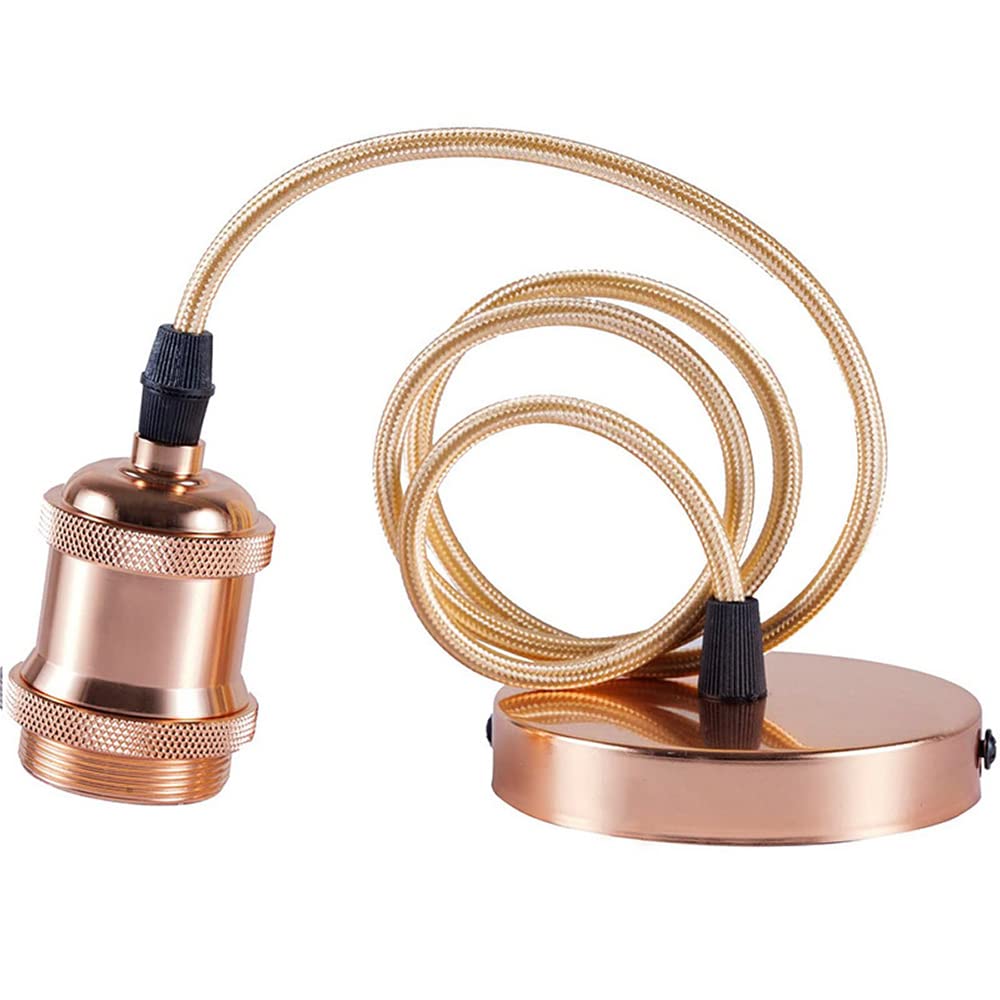 Hsthe Sea Lamp Suspension with Screw Ring,E27 Lamp Holder with Socket Cable Aluminium Vintage Retro Lamp Holder,Pendant Light with E27 Socket,100 cm Textile Cable,Height-Adjustable,Golden