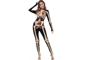 Timemory Womens Skeleton Print Cosplay Swimwear Catsuit Costume Halloween