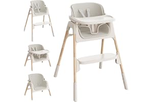 Mloong High Chair for Babies and Toddlers - Adjustable 4-in-1 Baby High Chairs with Dishwasher Tray, Easy Clean Highchair, Beige