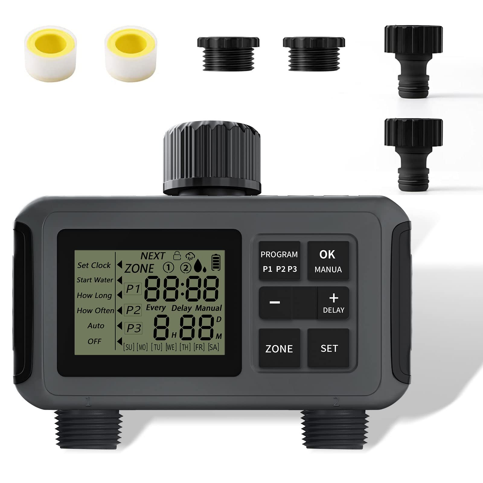 YIYEGO Irrigation Computer, 2 Outputs, Smart Irrigation Machine, 3/4 Inch Connection, Up to 6 Irrigation Programs per Day, Programmable Water Timer for Garden, Greenhouse, Lawn