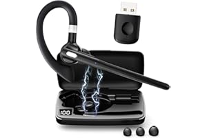 AFFOMO Bluetooth Headset V5.4, 70Hrs Working Time Bluetooth Earpiece with Dual ENC Noise Canceling, IP7 Waterproof Wireless Earpiece with LED Display for Office, Driving, Business, Black