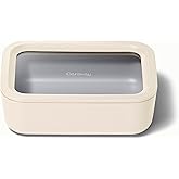 Caraway Glass Food Storage - 6.6 Cup Glass Container - Ceramic Coated Food Container - Non Stick Lunch Box Container with Lids - Dishwasher, Oven, & Microwave Safe - Cream