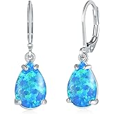 CiNily Teardrop Leverback Dangle Earrings for Women Hypoallergenic Created Fire Opal Pendant Drop Earrings 14K White/Rose/Gold Hanging Lever Earrings Fashion Graduation Party Jewelry Gifts