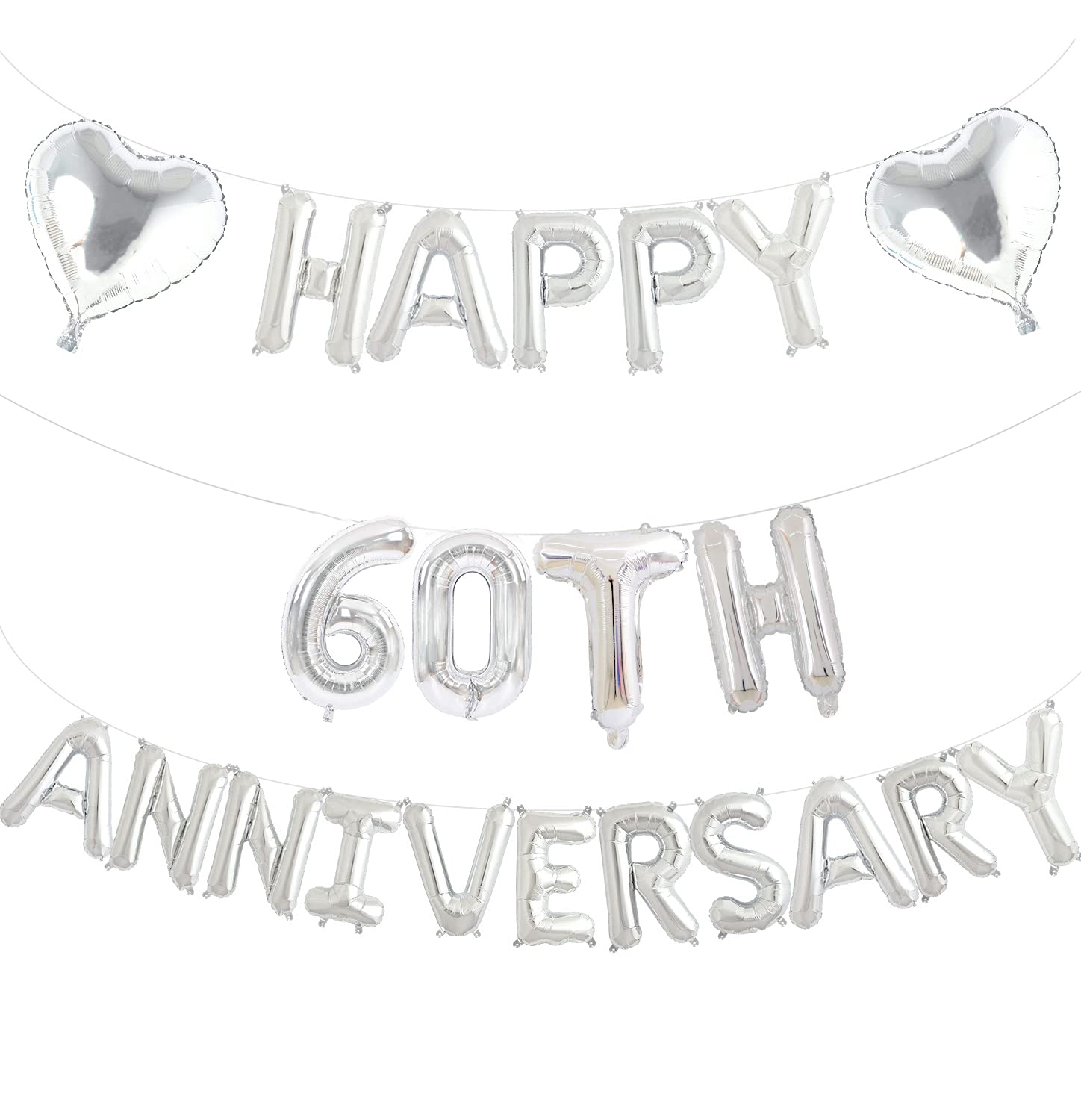 Elicola Happy Anniversary Letter Balloons Banner with Heart Balloons for Diamond & 60th Wedding Anniversary Decorations