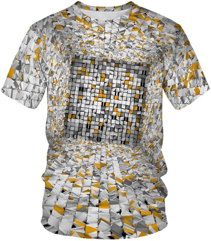 Kreatives Graues Gelbes Quadratisches Druck-Jugend-Kurzärmeliges 3D
