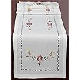 Creative Linens Hemstitch Embroidered Daisy Flower Table Runner 15x52 Dresser Scarf White Rectangular