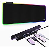 TIDALSOIL RGB Gaming Mouse Pad with 4-Port USB Hub and 13 Lighting Modes, Oversize Anti-Slip Rubber Base with Waterproof Coat