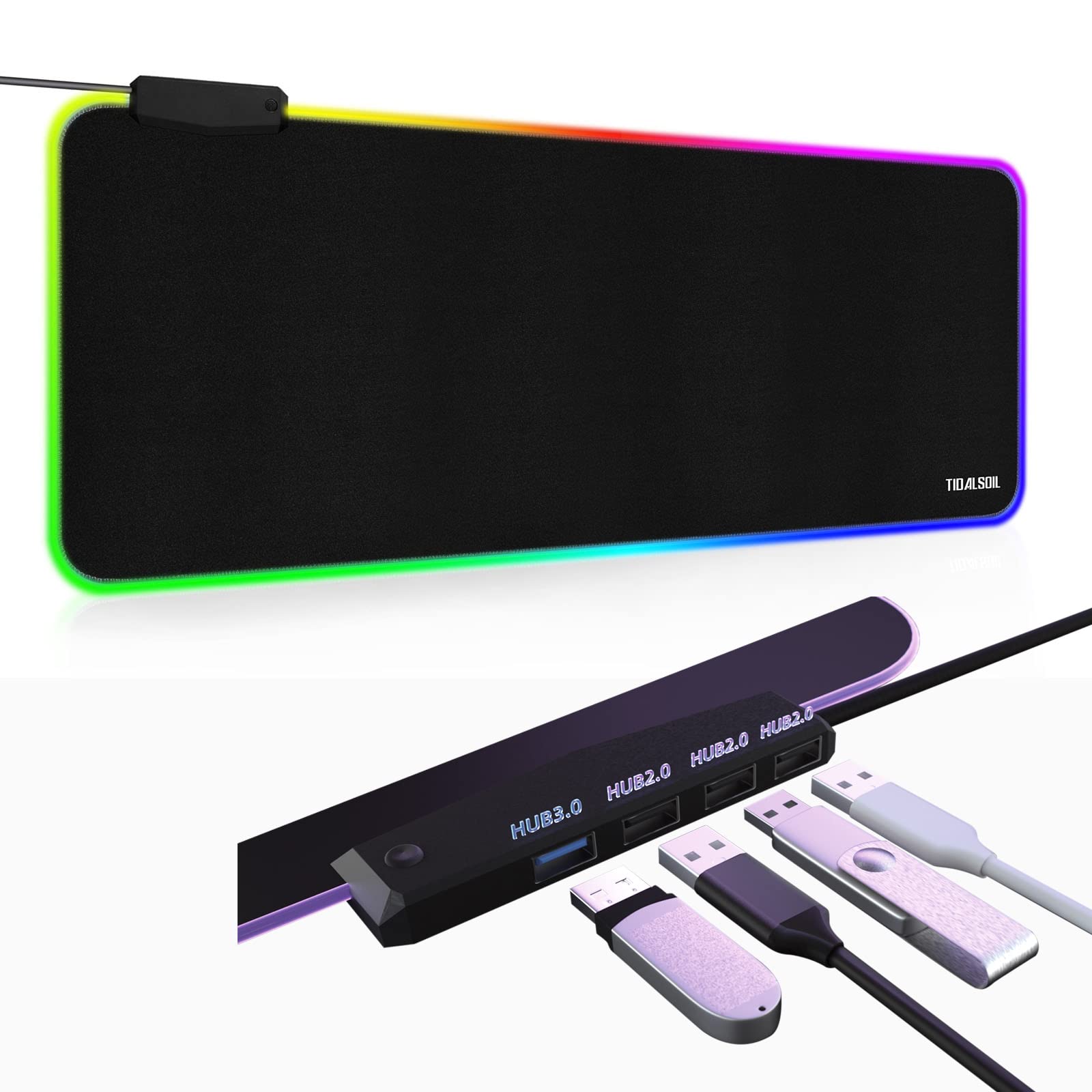 Photo 1 of RGB Large Gaming Mouse Pad with 4Port USB Hub and 13Lighting Modes, Computer Keyboard Mouse Pad, Oversize Anti-Slip Rubber Base Mouse Mat for Computer PC Games (31.5 x 11.81 in Black,0.15in Thick)