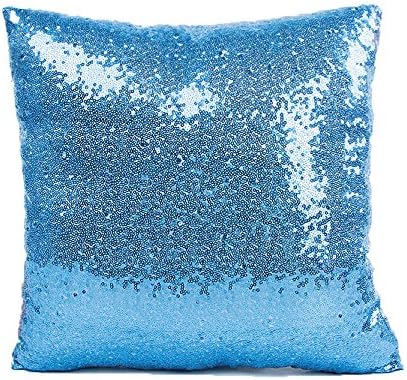 YooKa Sequins Pillow Cushion Case, Glitter Paillette Sequins Throw Pillow Case Decorative Glitzy Comfy Satin Solid Color Throw Pillow Cover 16"X16" Blue