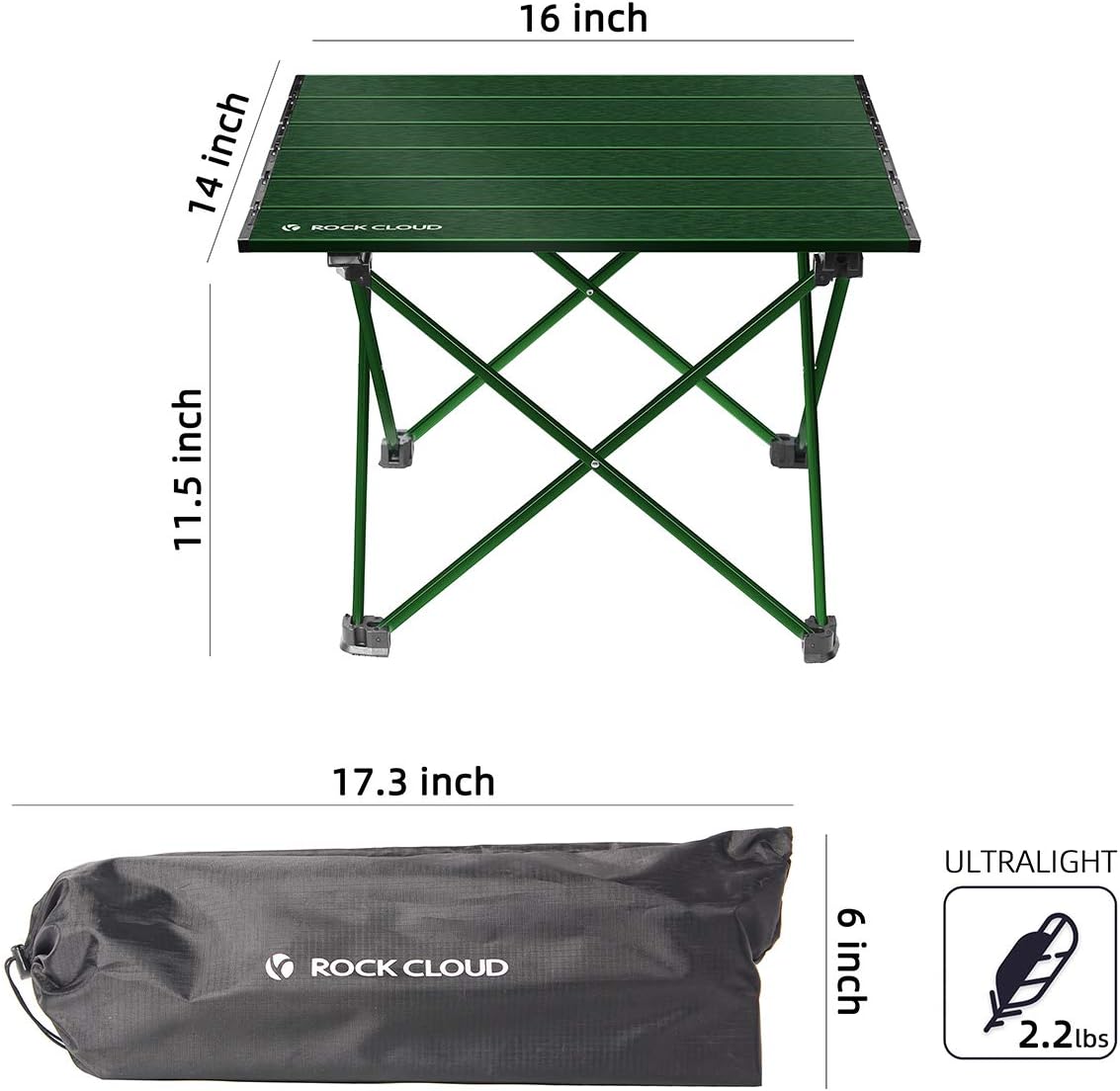 Rock Cloud Portable Camping Table Ultralight Aluminum Camp Table Folding Beach Table for Camping Hiking Backpacking Outdoor Picnic, Green: Furniture & Decor