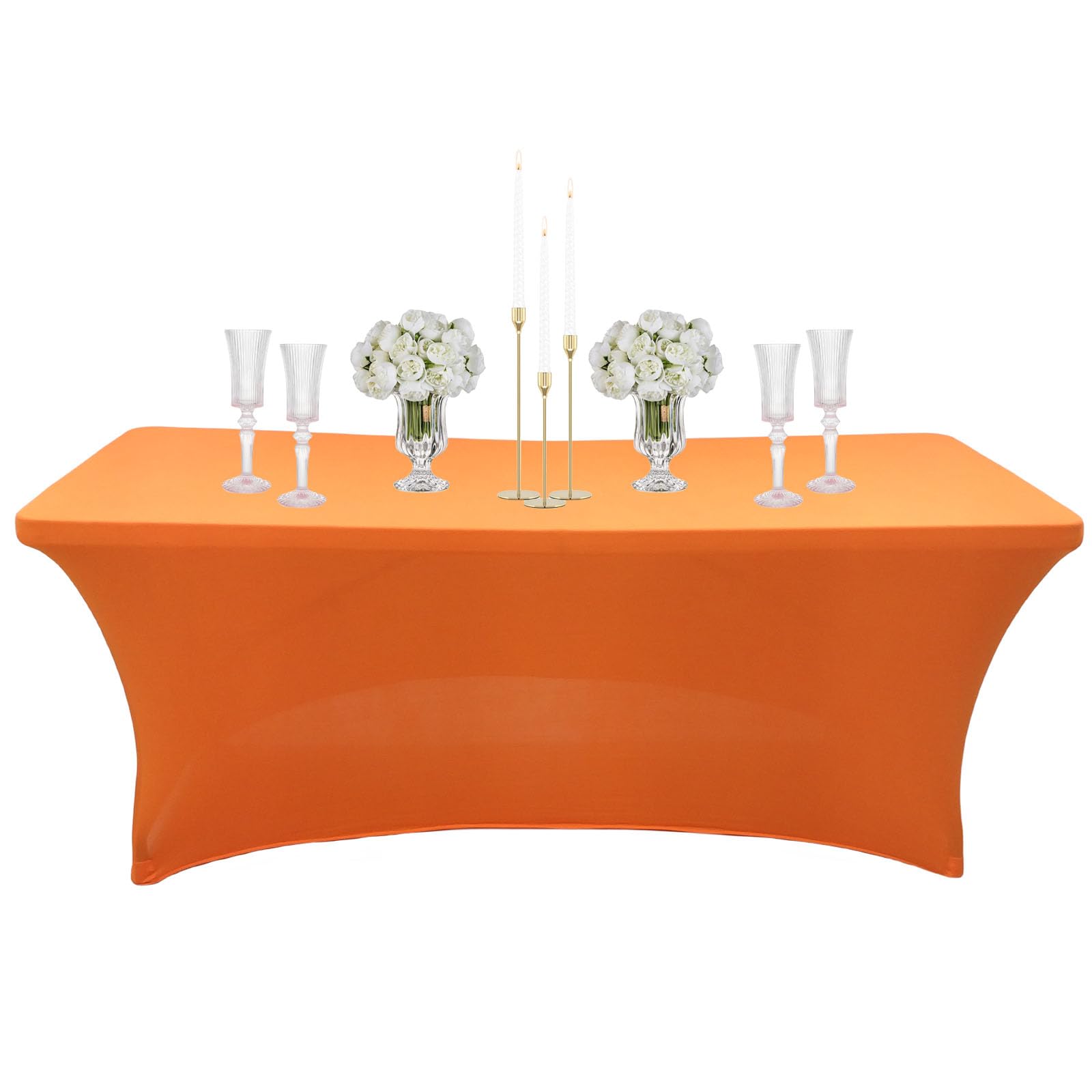 COSORO 6ft Spandex Tablecloths Stretchable Tablecloth Orange for Rectangle Table,Washable Fitted Table Cloth Spandex Stretch Patio Table Cover for Event,Wedding,Banquet,Halloween Party,Covering Stalls