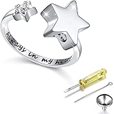 Ladytree S925 Sterling Silver Always in My Heart Cremation Urn Ring Star Memorial Ashes Keepsakes Open Finger Ring Jewelry for Women