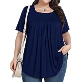 PEVRL Plus Size Tops for Women Summer 2026 Short Sleeve Shirts Tunics Square Neck Casual Loose Blouses 1X-5X