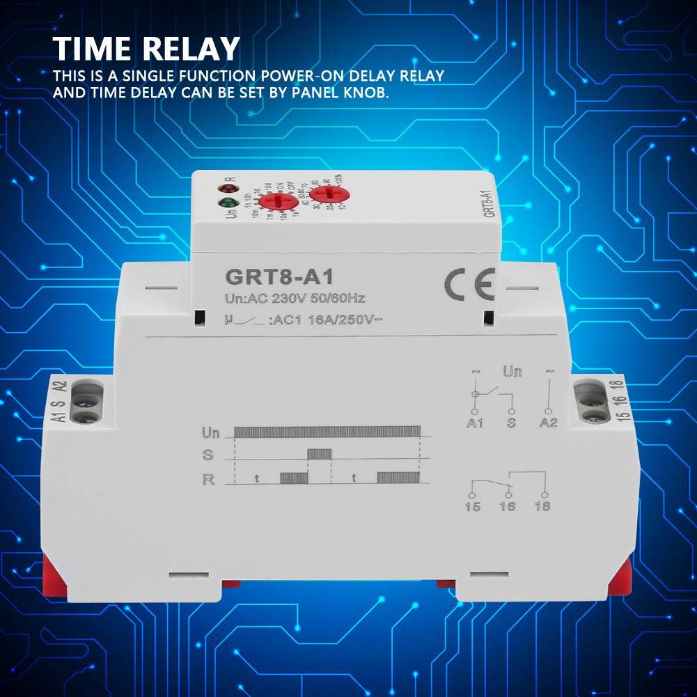 GRT8-A1 Delay Timer Switch, AC 220V Mini Power On Delay Time Relay DIN Rail Mount AC 220V 35mm DIN Rail AC max.6VA/1.3W - Image 4