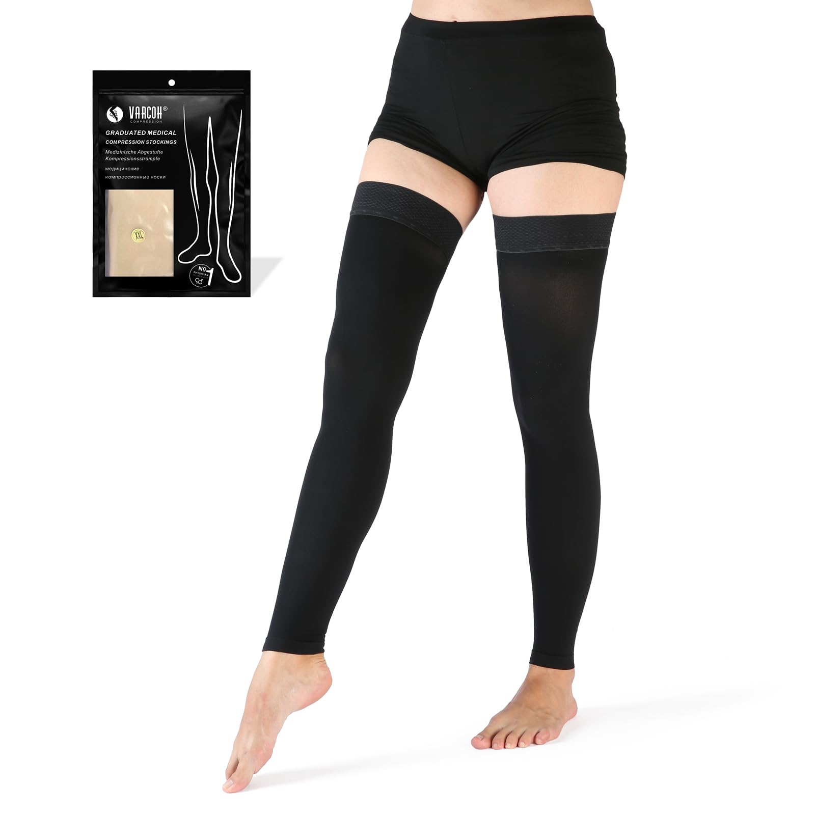 VARCOH Compression Socks for Women Thigh High Open Toe, 20-30 mmHg Footless Compression Socks Men Best for DVT, Maternity, Pregnancy, Varicose Veins, Relief Shin Splints, Edema (L,Black)
