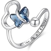 Twoowl Butterfly Ring 925 Sterling Silver Adjustable Open Crystal Butterfly Rings Jewelry Gifts for Women Girlfriends Birthday