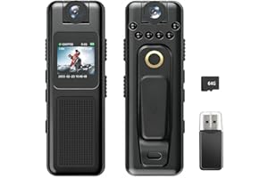 Body Cameras with Audio and Video Recording 1080P HD Video Voice Recorder, Body Cam with 64GB TF Card,Lens Rotation 180°, Nig