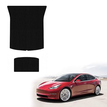 Model 3 Trunk Mats All Weather Waterproof Model 3 Cargo Liners Compatible For Tesla Model 3 Heavy Duty Black Rubber Environmental Materials Car