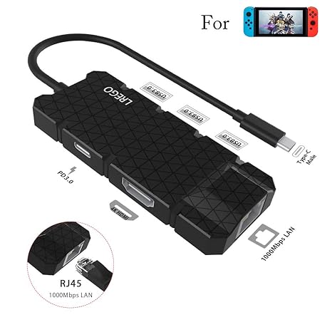 StarPlayer 6 in 1 Typ C Hub mit 1 Gbit / s Ethernet für Nintendo Switch mit 4K HDMI, USB C PD 3.0, 3 USB 3.0 für Nintendo Swi