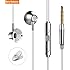 In Ear Earbuds Earphones with Microphone and Volume Control Heavy Bass Wired Headphones for iPhone iPod iPad Samsung Galaxy LG BLU HTC Huawei Sony Compatible with 3.5 mm Corded Headsets (White)
