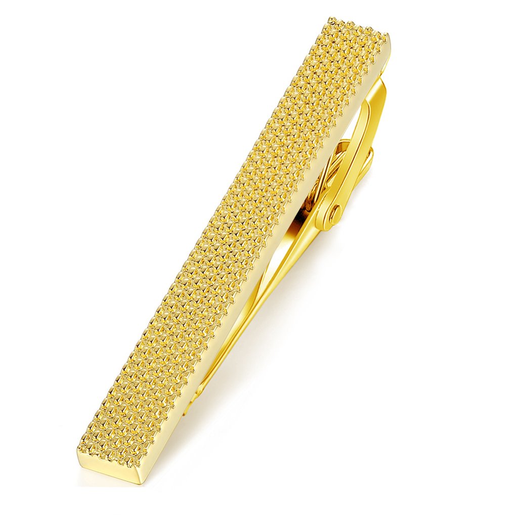 HONEY BEAR Men's Tie Clip Bar, Normal Size, Stainless Steel, for Business Wedding Gift,5.4cm (Gold)