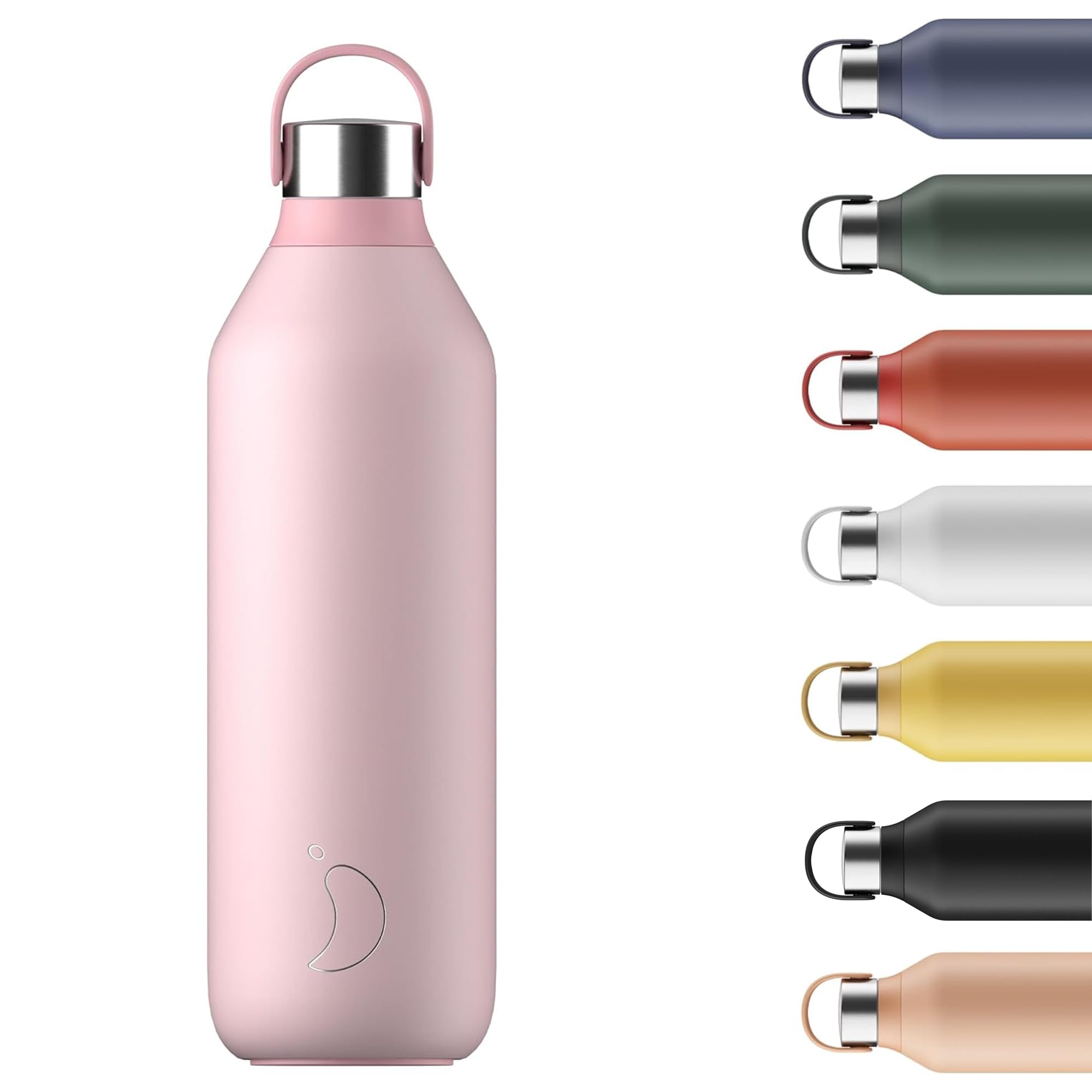 Chilly's Series 2 Water Bottle - Vacuum Insulated Stainless Steel Water Bottle with Soft Collar & Carry Loop, Thermal Flask for Hot & Cold Drinks - Leak Proof, No Sweat - Blush Pink, 1000ml