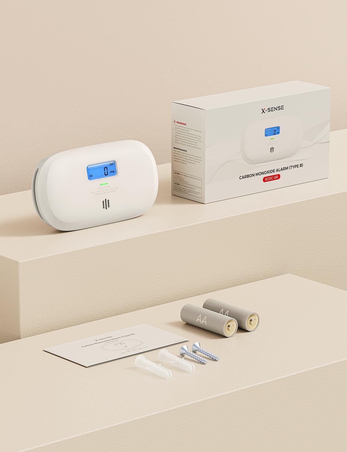 X-Sense Kohlenmonoxid Melder, TÜV Rheinland Zertifiziert, 10 Jahre Sensor, CO Melder mit austauschbarer Batterie und digitalem Display, Kohlenmonoxid-Melder mit Testknopf, XC0C-SR 9